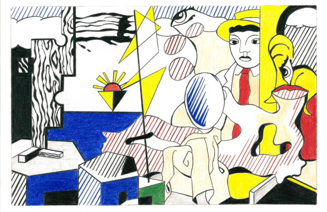 <b>Steve Giasson</b><br> <em>Sturtevant Lichtenstein Study for Sunset 1988</em>